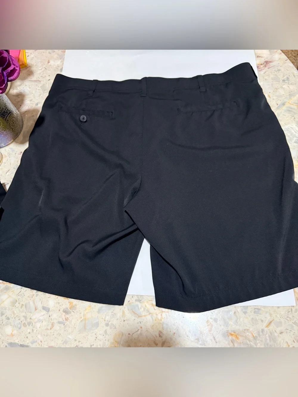 BCG Men’s Dark Gray Solid Chino Shorts Flat Front Stretch Slash Pockets Button